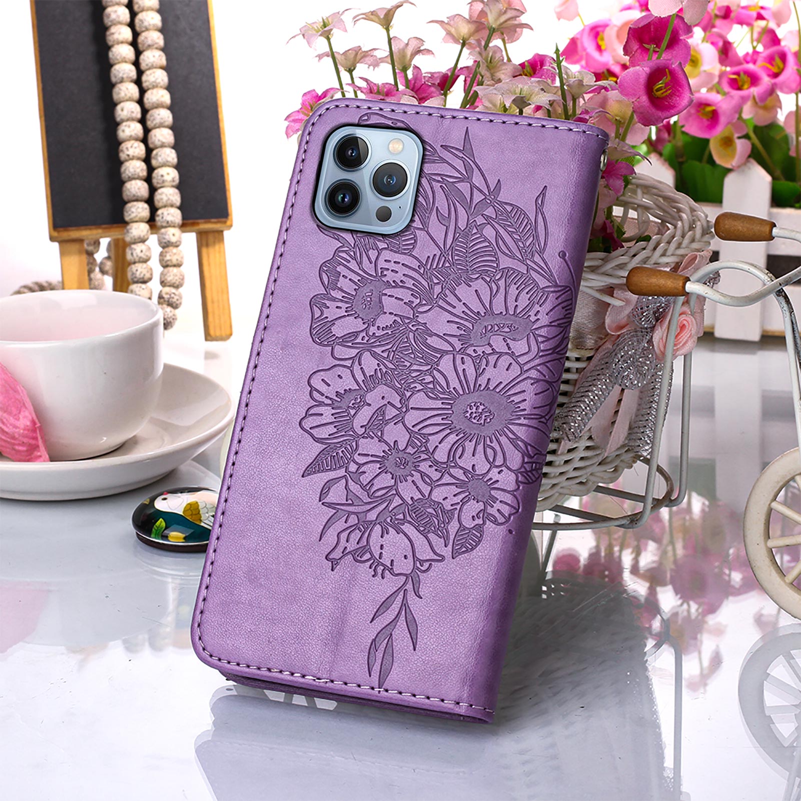 YB Imprinting Series-4 For iPhone 15 Pro Max Phone Leather Case Stand Wallet Butterfly Flower Imprinted Cover with Hand Strap - Light Purple YB Imprinting Series-4 For iPhone 15 Pro Max Phone Leather Case Stand Wallet Butterfly Flower Imprinted Cover with Hand Strap - Light Purple